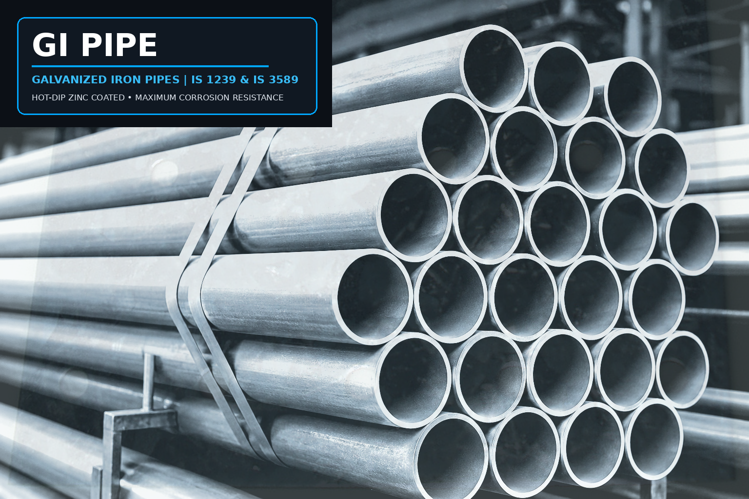 Galvanized Iron Pipes IS 1239 bundles stacked in steel warehouse yard - gipipesupplier.in