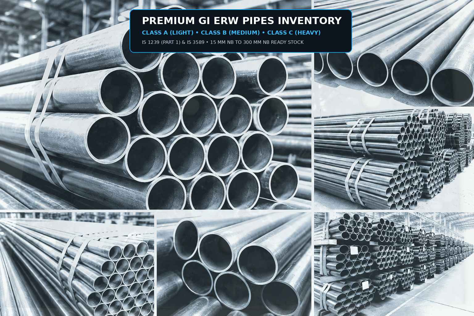 Heavy structural Galvanized Iron ERW Pipes inventory stock - gipipesupplier.in